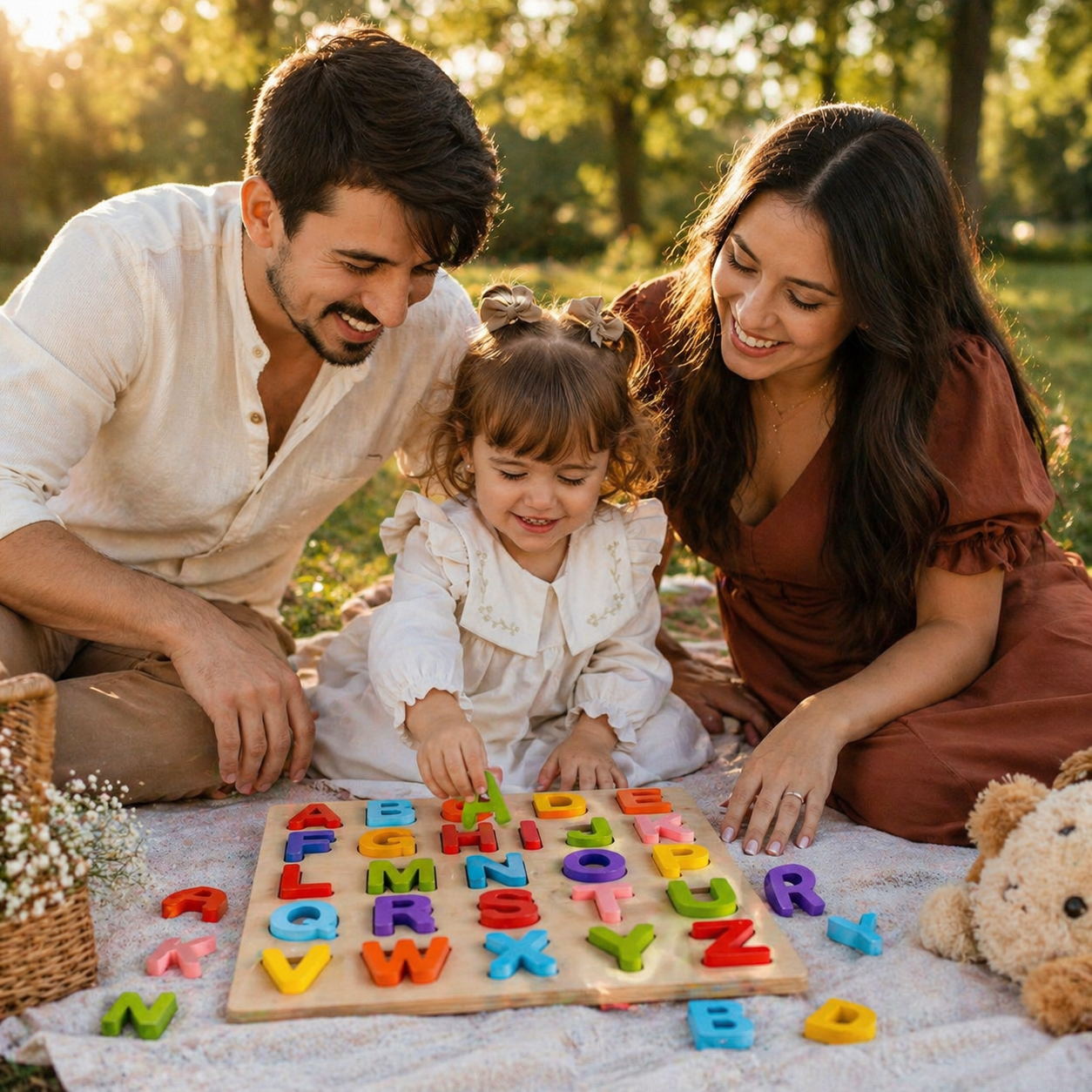 Screen-free wooden alphabet puzzle for letter recognition and hands-on learning ages 2 to 5