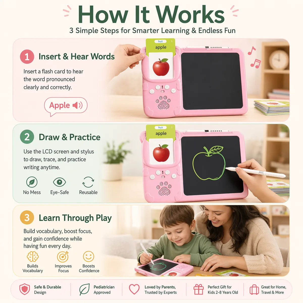 SmartTalk learning tablet available in pink and blue for children ages 2 to 6