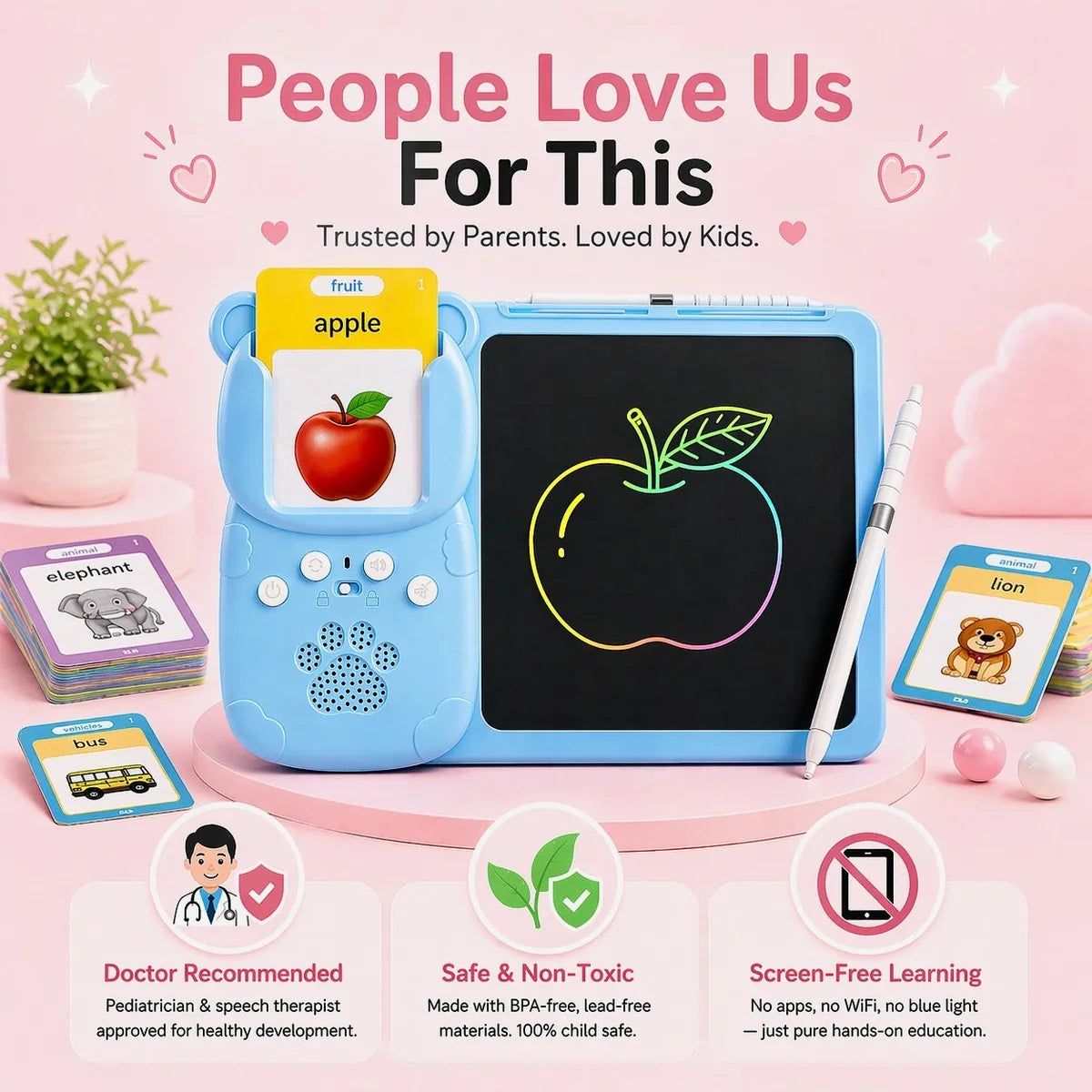 SmartTalk talking flashcard and LCD writing tablet for screen-free vocabulary learning and early language practice