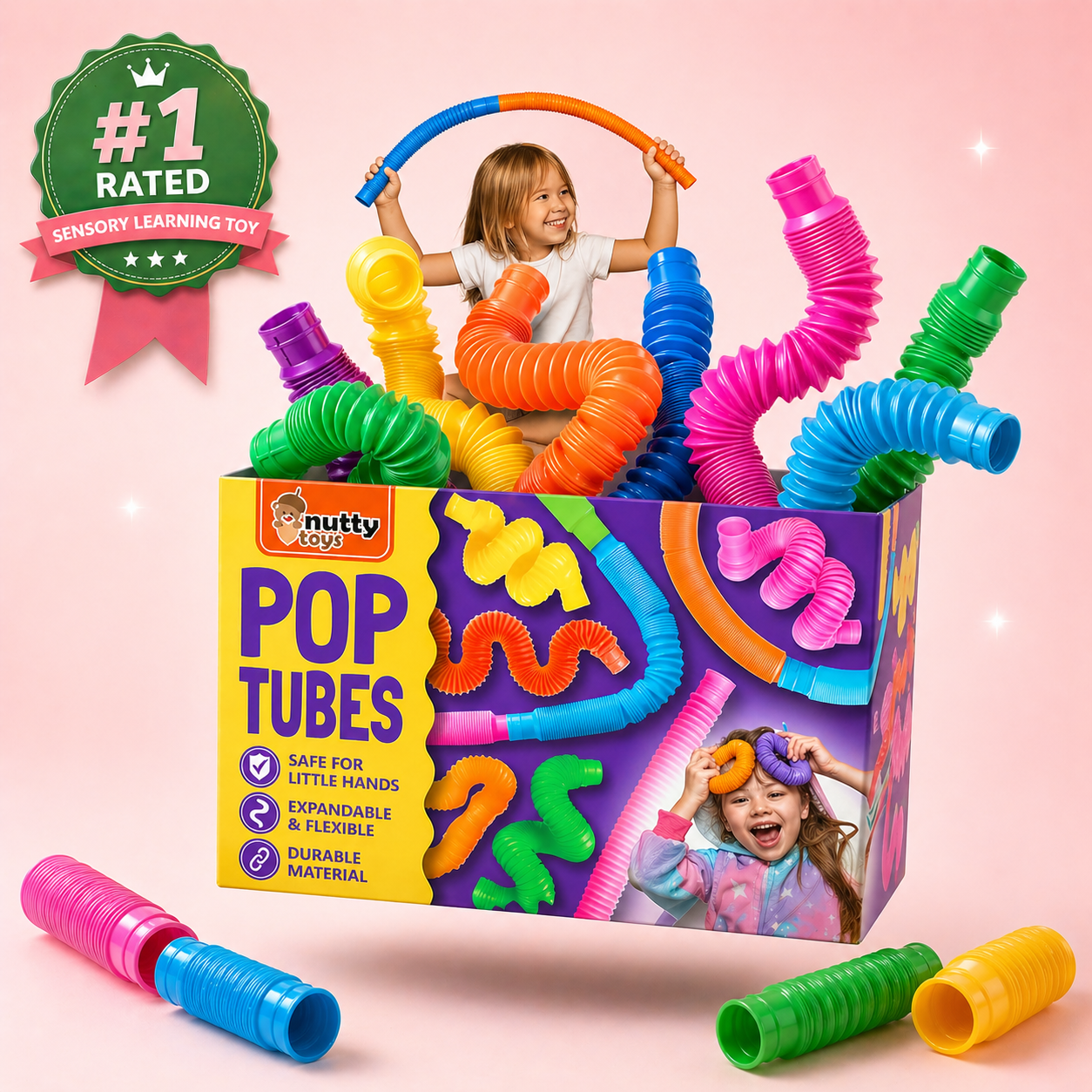CalmFlex sensory pop tube toy for children featuring flexible hands-on fidget play
