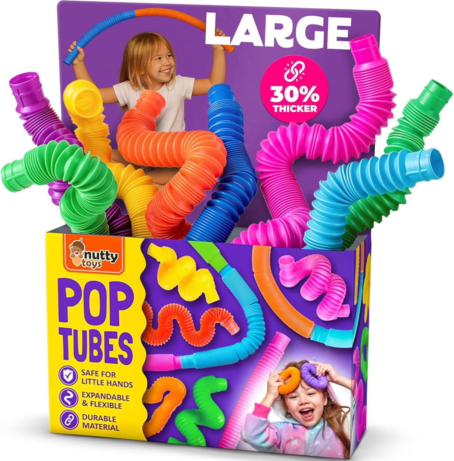 Large 8-pack of colourful sensory pop tubes for creative hands-on play and fine motor activities